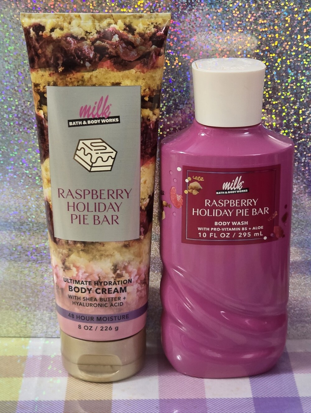 Bath & Body Works Raspberry Holiday Pie Bar Body Wash & Cream Set NEW RARE